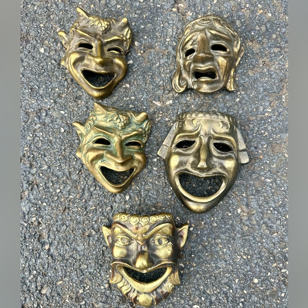 Vintage Brass Theatre Masks Wall Hangings
